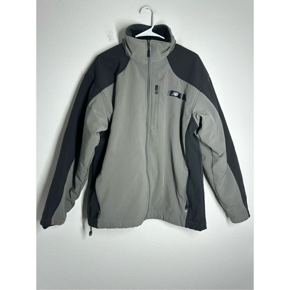 NEW BALANCE MENS GRAY/BLACK ZIP UP Fleece LINED 2in 1 JACKET Sz L No Hood *Notes